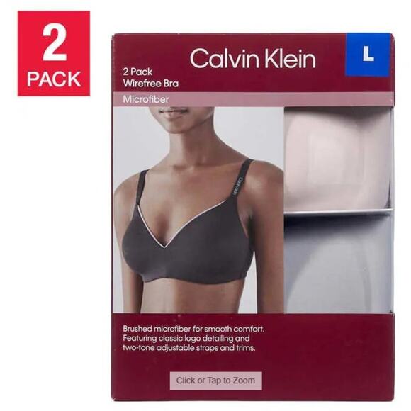 *Calvin Klein Ladies' Wirefree Bra 2-pack Gray/Pink - SMALL - Picture 1 of 6